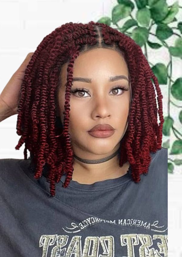 Center-part Left-hand Kinky Twist Wig: 10 inches