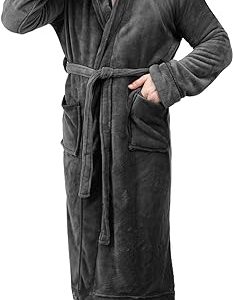 NY Threads Mens Hooded Fleece Bathrobe Plush Long Spa Robe