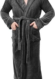 NY Threads Mens Hooded Fleece Bathrobe Plush Long Spa Robe