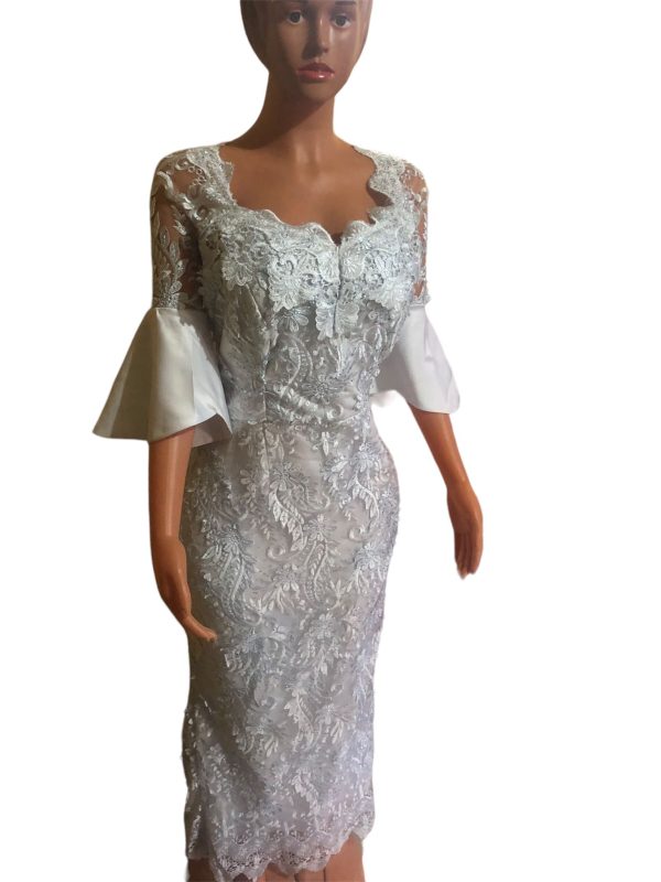 White 3D lace dress UK sizes 8-22 available. Custom made upon request with no extra charge. $280 free delivery globally