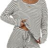 Ekouaer Waffle Lounge Sets Long Sleeve Shorts Striped Pajamas Set Matching Waffles Knit 2 Piece Outfits Sets for Women